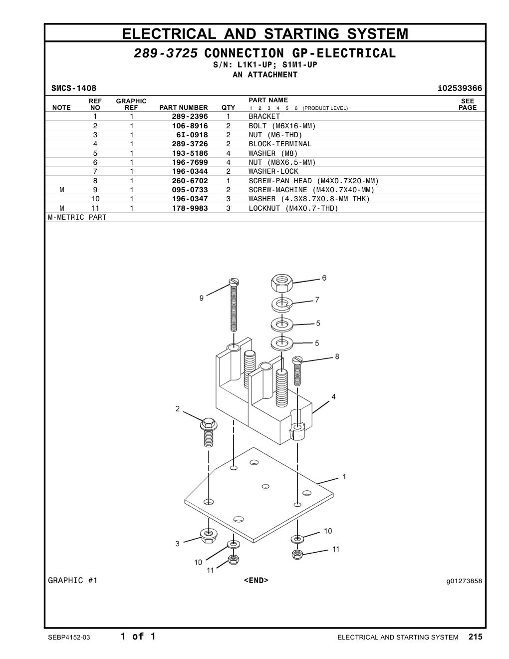 289-3726 BLOCK-TERMINAL CAT parts manual diagram