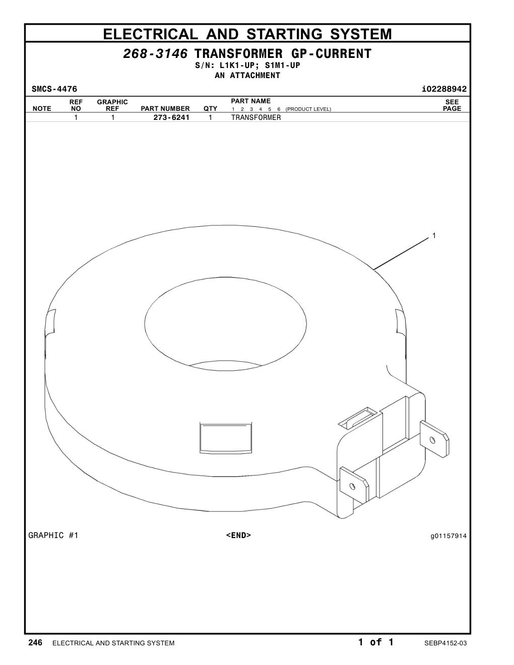 273-6241 TRANSFORMER CAT parts manual diagram