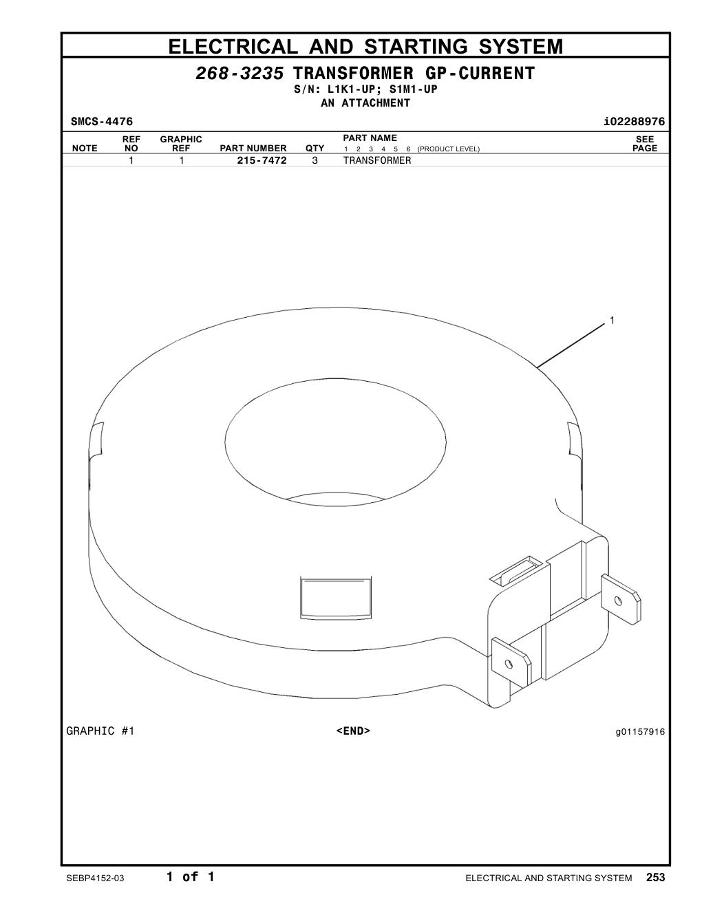 215-7472 TRANSFORMER CAT parts manual diagram