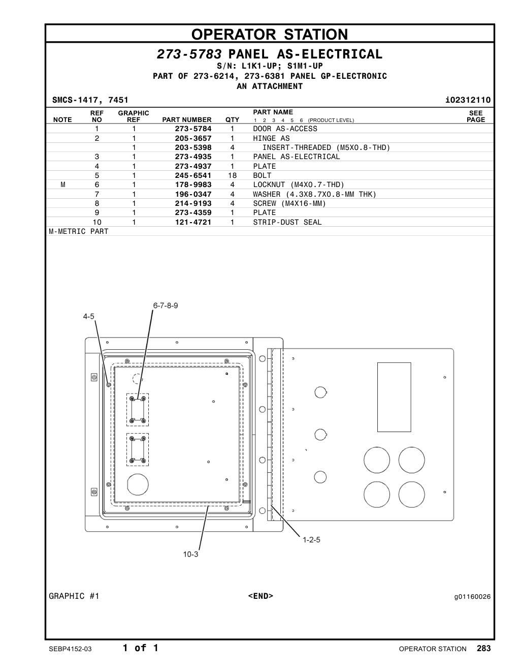 273-4935 PANEL AS-ELECTRICAL CAT parts manual diagram