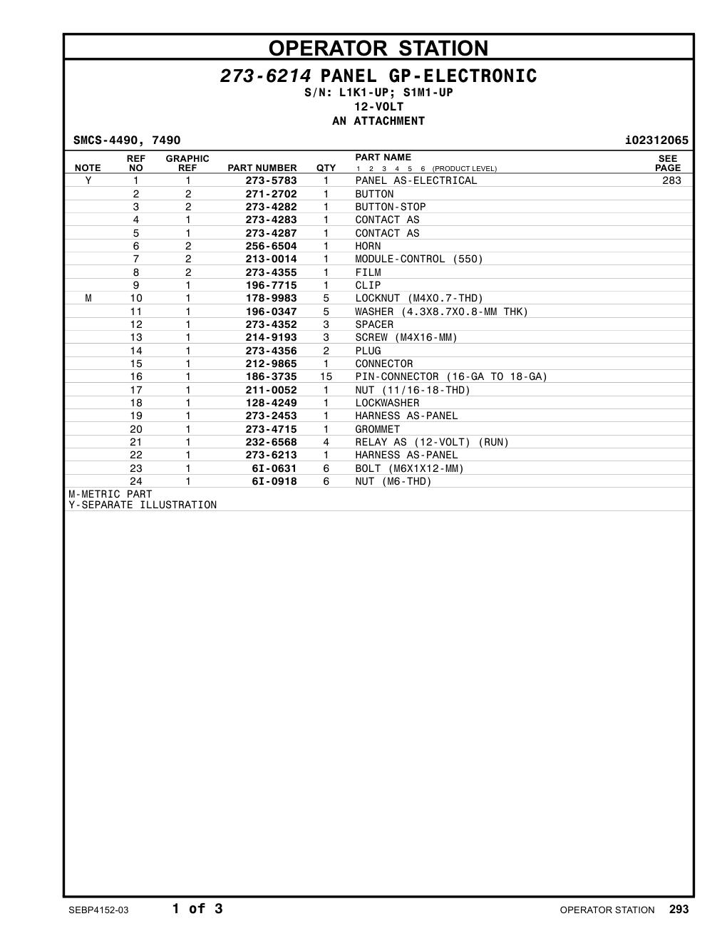 273-5783 PANEL AS-ELECTRICAL CAT parts manual diagram