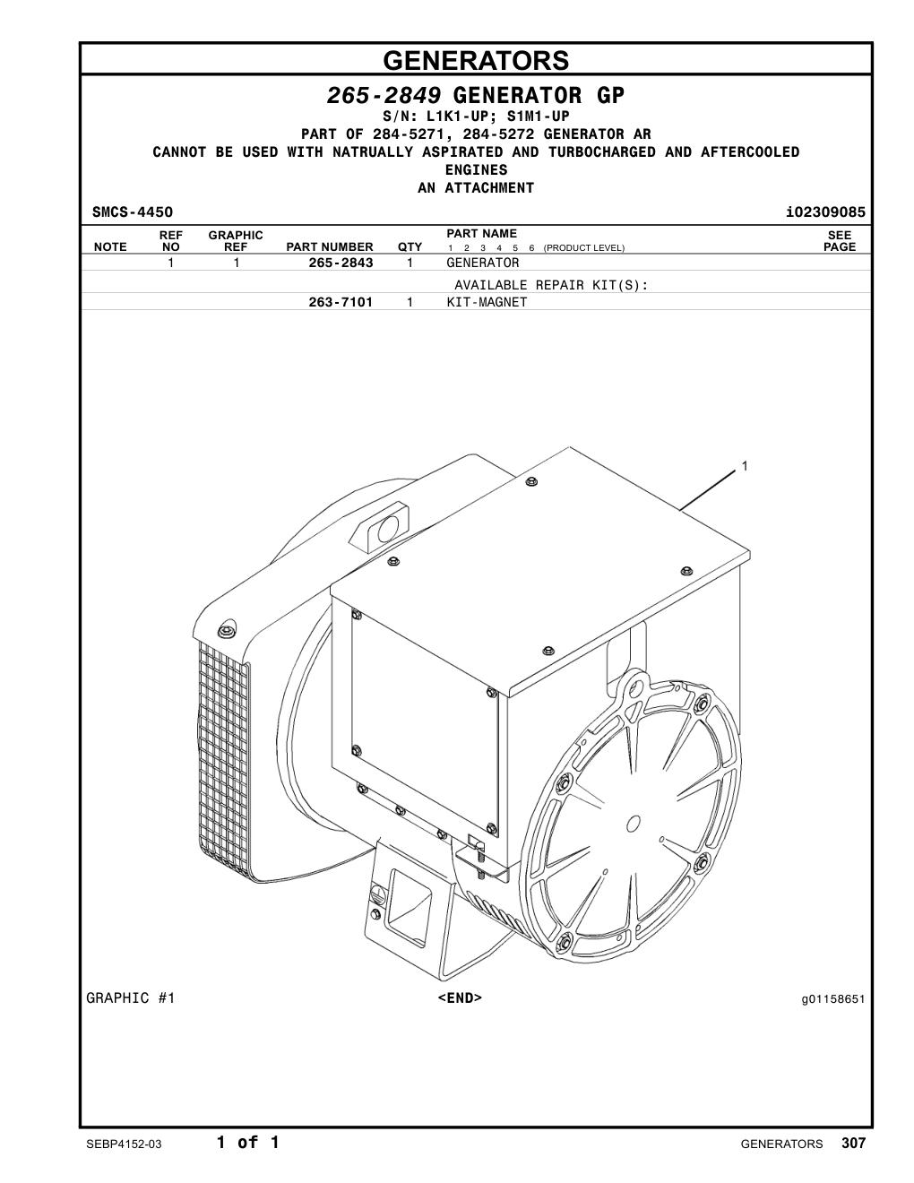 265-2843 GENERATOR CAT parts manual diagram