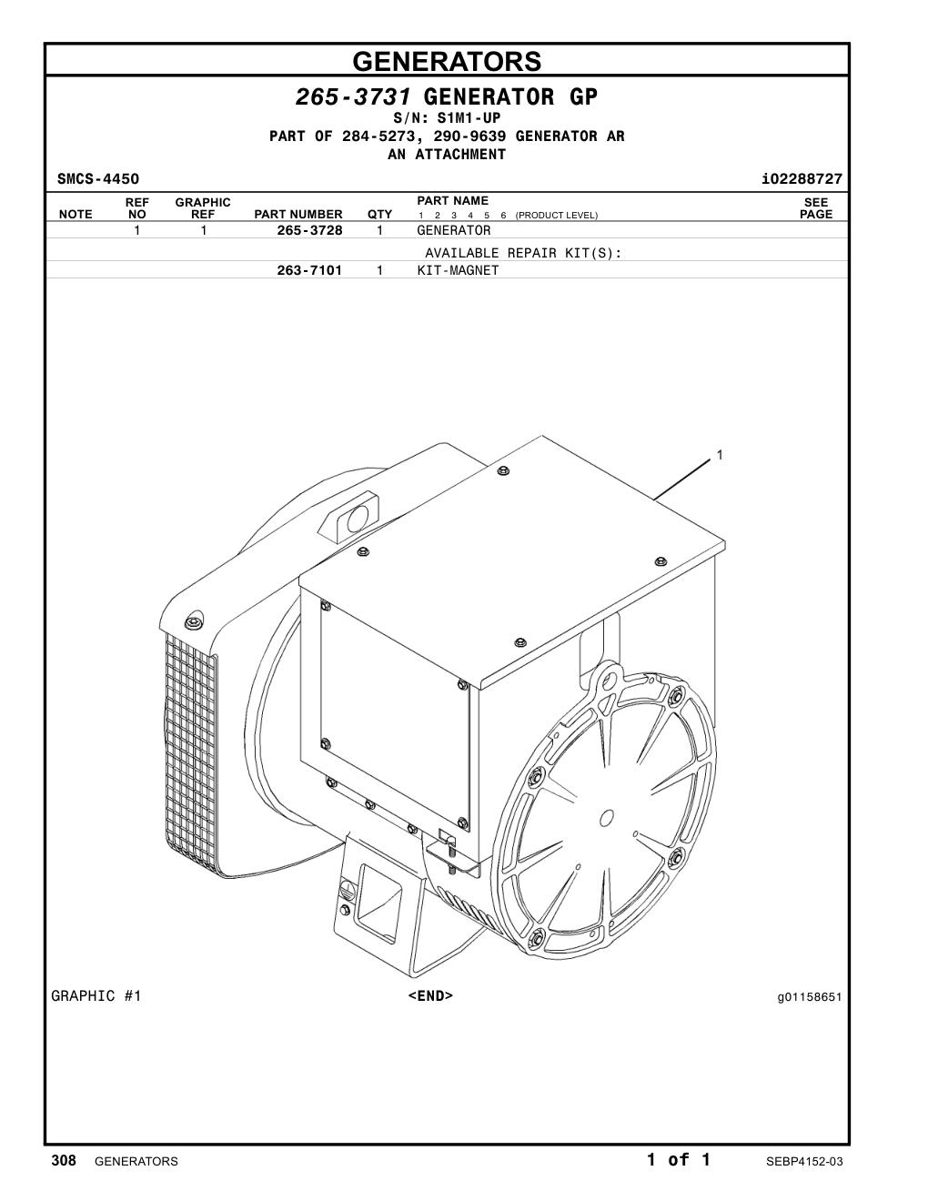 265-3728 GENERATOR · S/N S1M1-UP CAT parts manual diagram