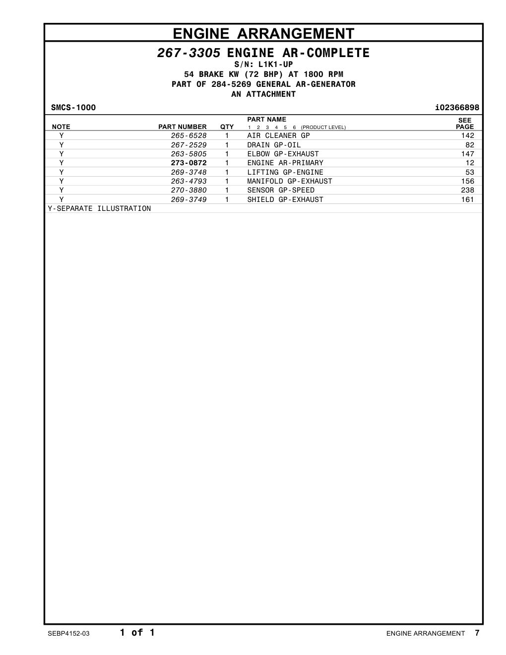 273-0872 ENGINE AR-PRIMARY CAT parts diagram