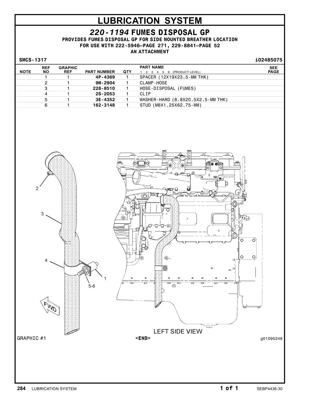 228-8510 HOSE-DISPOSAL (FUMES) CAT parts manual diagram