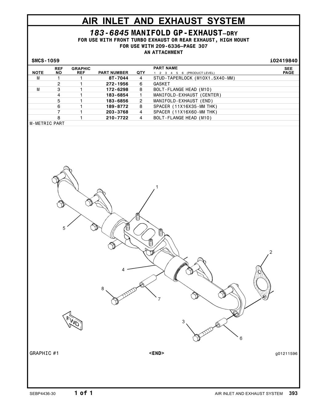 183-6854 MANIFOLD-EXHAUST(CENTER) CAT parts manual diagram