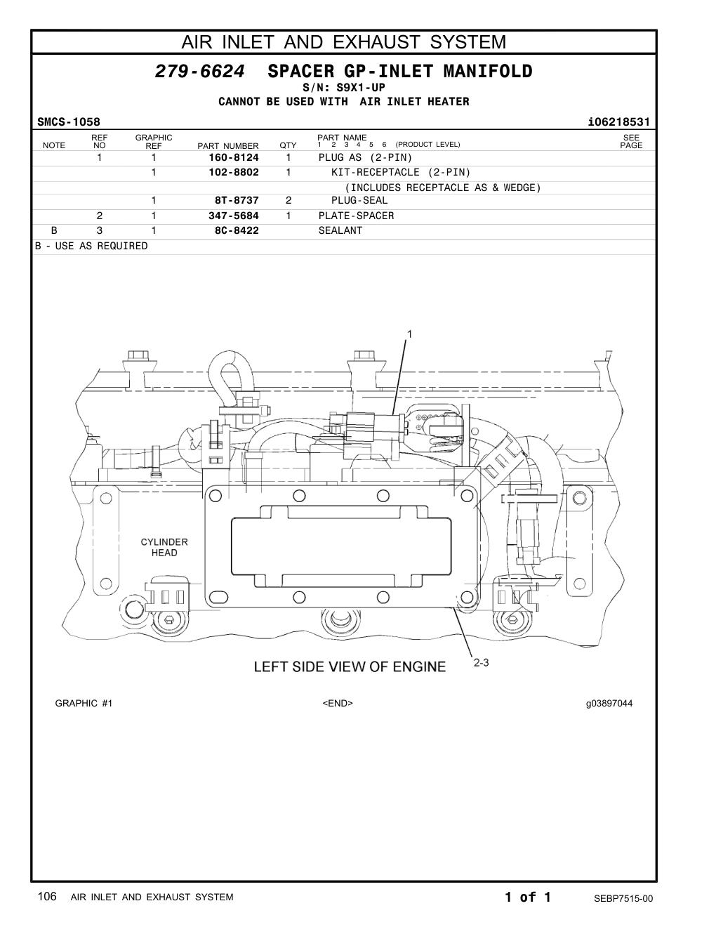 347-5684 PLATE-SPACER · S/N S9X1-UP CAT parts manual diagram