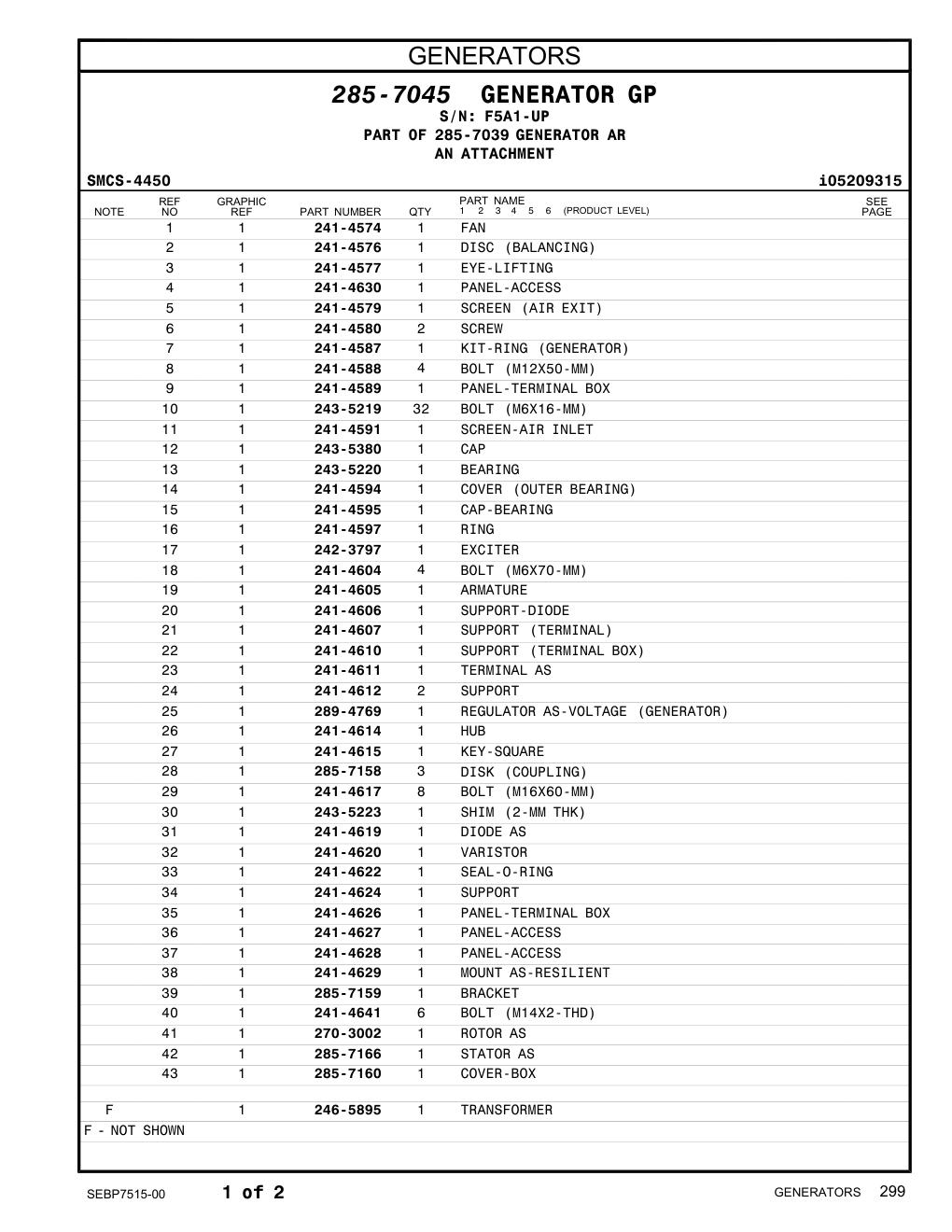 241-4605 ARMATURE · S/N F5A1-UP CAT parts manual diagram