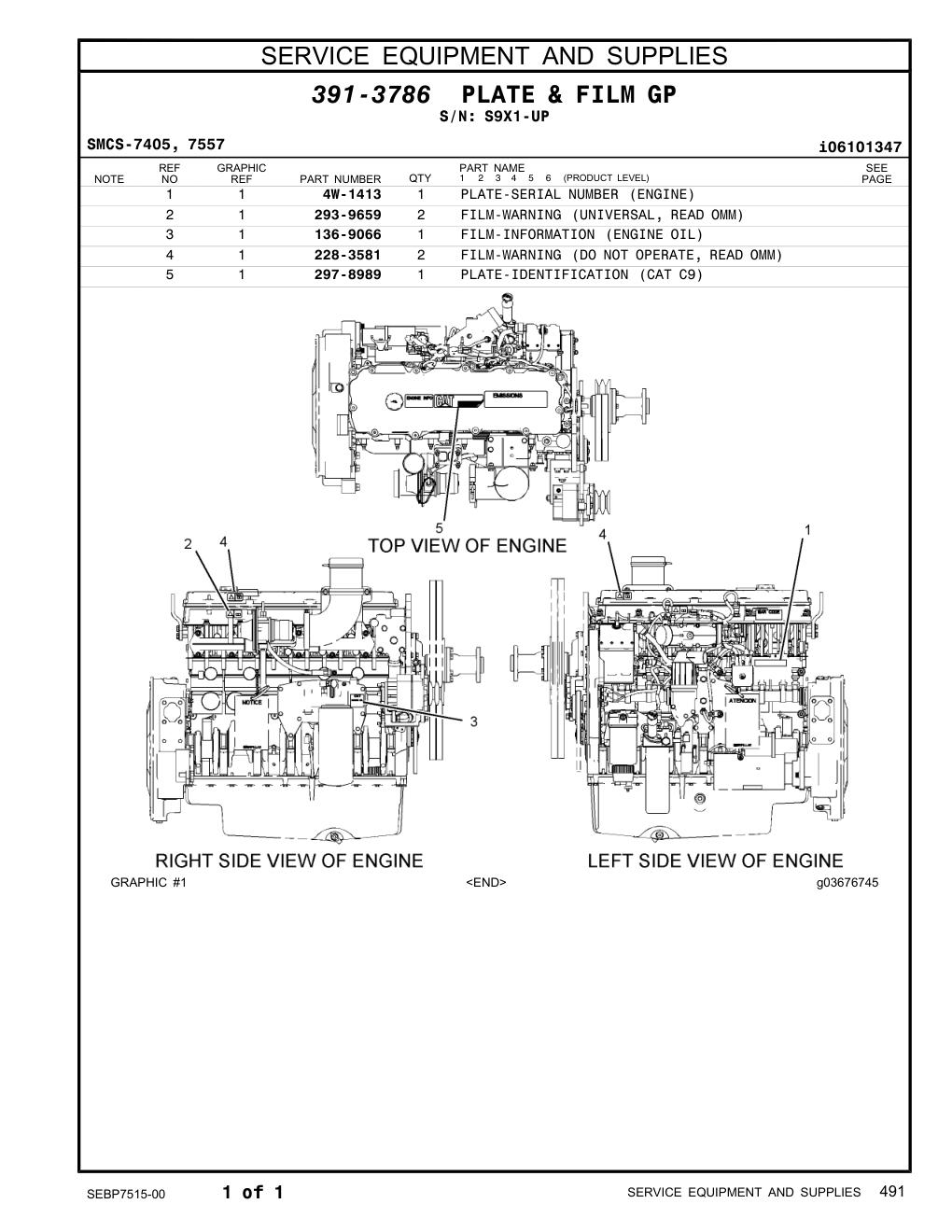 293-9659 FILM-WARNING (UNIVERSAL, READ OMM) · S/N S9X1-UP CAT parts manual diagram