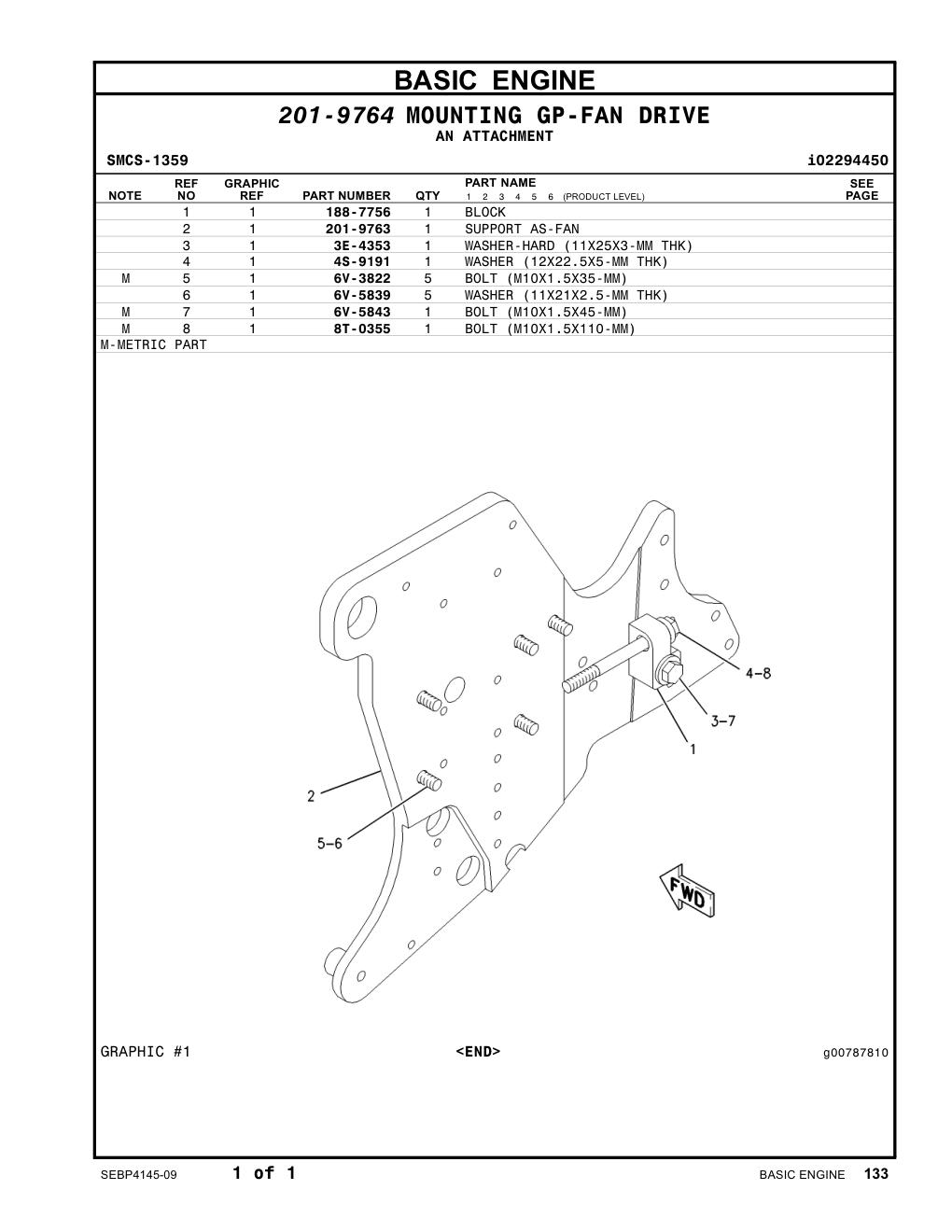 201-9763 SUPPORT AS-FAN CAT parts manual diagram