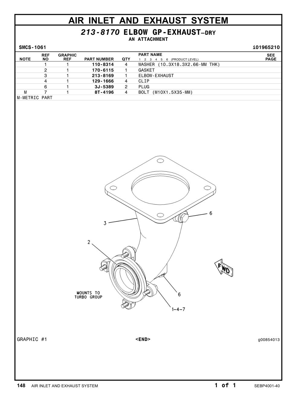 213-8169 ELBOW-EXHAUST CAT parts manual diagram