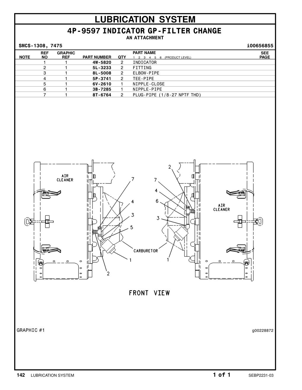 6V-2610 NIPPLE-CLOSE CAT parts manual diagram