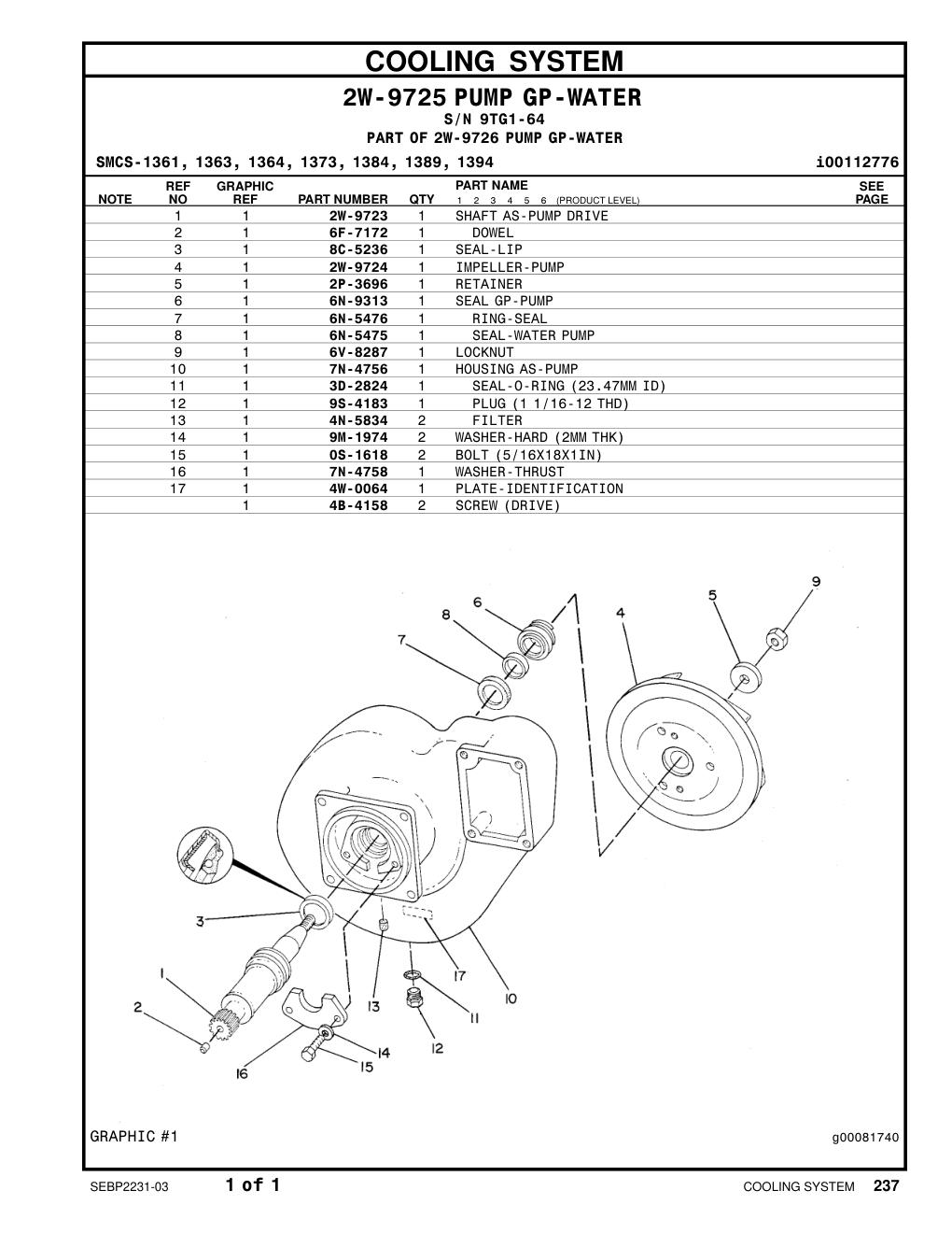 6N-5476 RING-SEAL · S/N 9TG1-64 CAT parts manual diagram