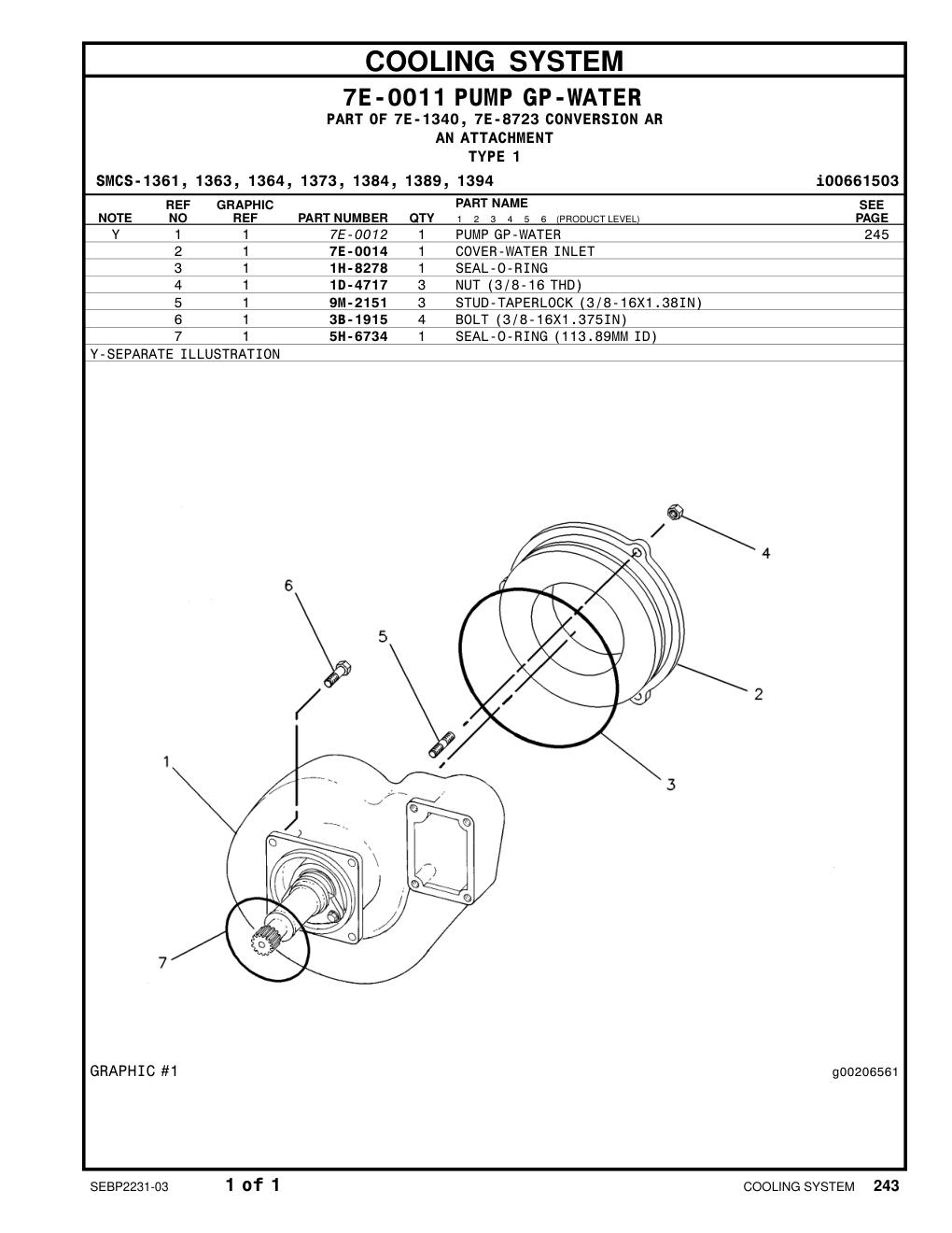 7E-0012 PUMP GP-WATER CAT parts manual diagram