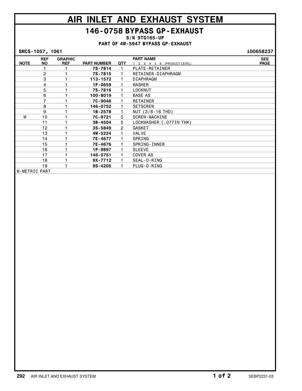 113-1572 DIAPHRAGM · S/N 9TG165-UP CAT parts manual diagram