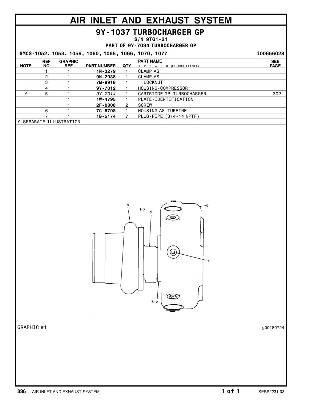 9Y-7014 CARTRIDGE GP-TURBOCHARGER · S/N 9TG1-21 CAT parts manual diagram