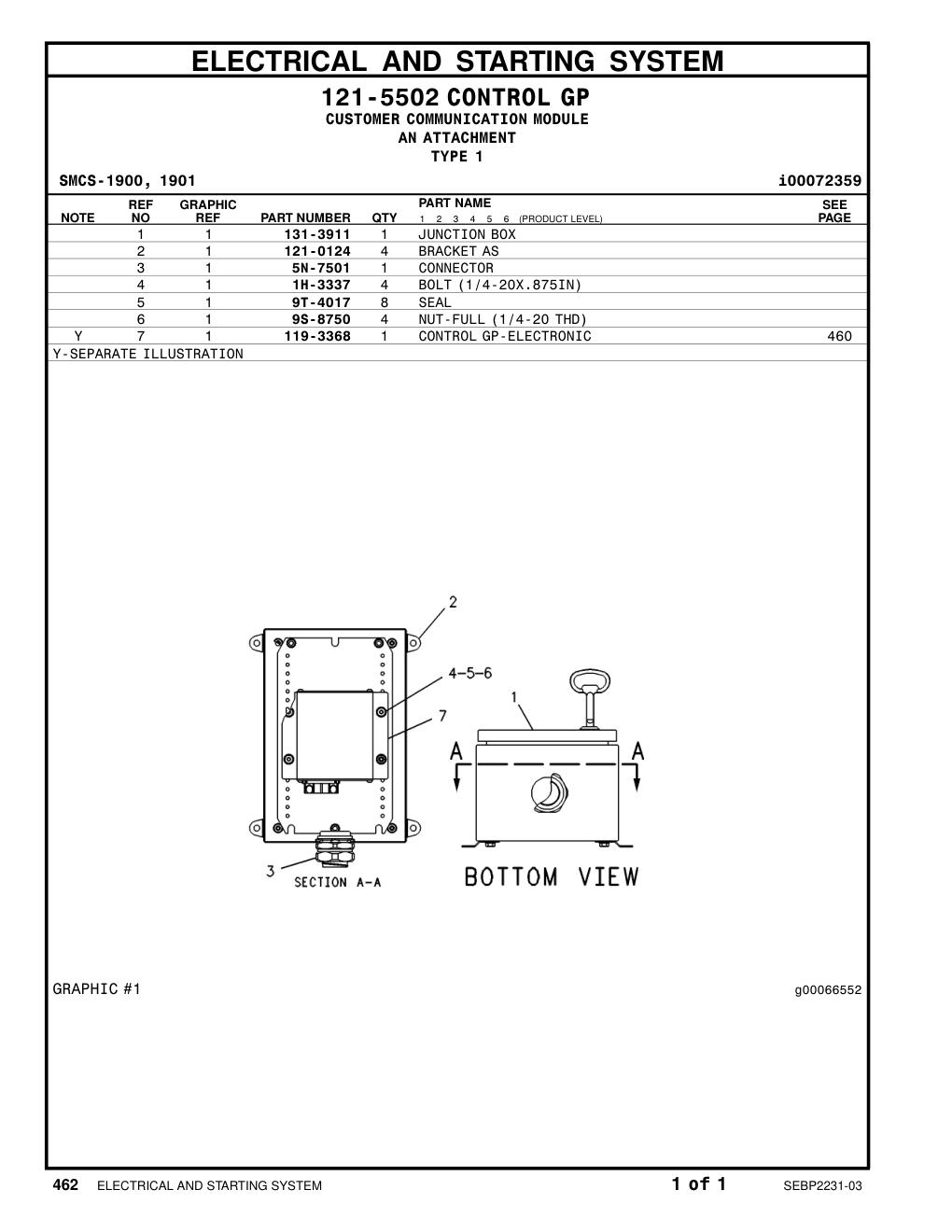 131-3911 JUNCTION BOX CAT parts manual diagram