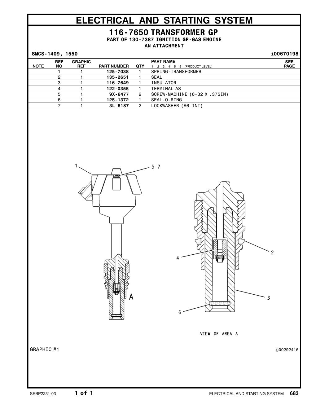 125-7038 SPRING-TRANSFORMER CAT parts manual diagram