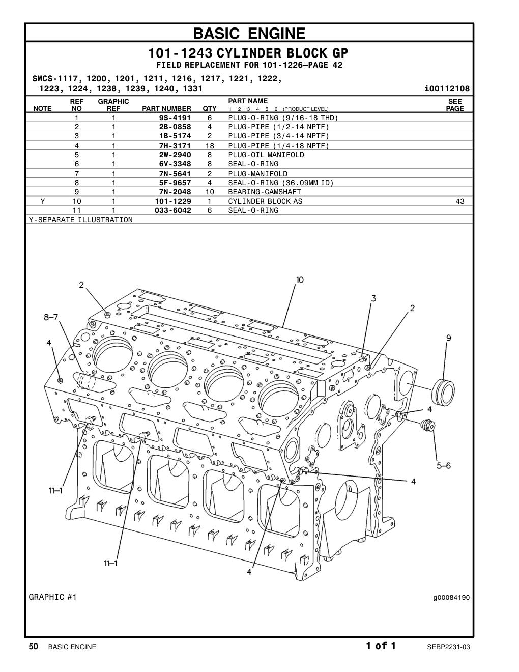 101-1229 CYLINDER BLOCK AS CAT parts manual diagram