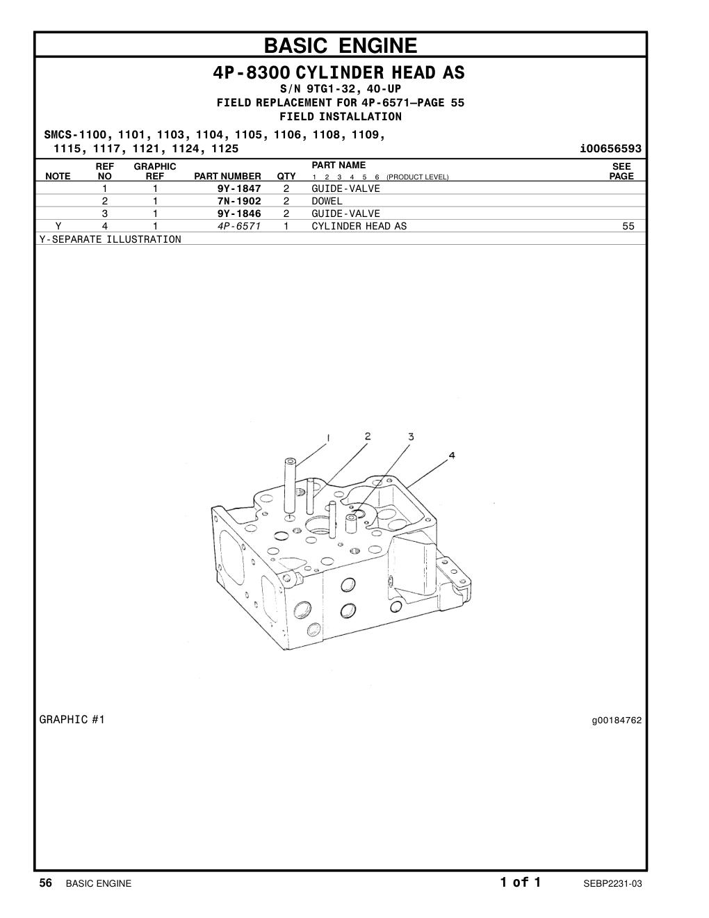 9Y-1847 GUIDE-VALVE CAT parts manual diagram