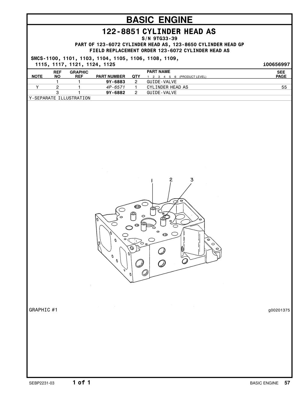 9Y-6883 GUIDE-VALVE · S/N 9TG33-39 CAT parts manual diagram