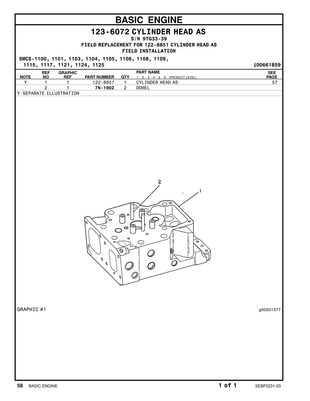122-8851 CYLINDER HEAD AS · S/N 9TG33-39 CAT parts manual diagram