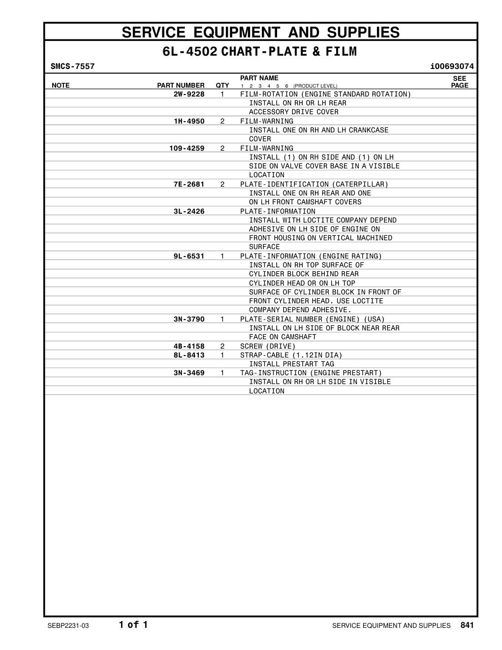 7E-2681 - PLATE-IDENTIFICATION (CATERPILLAR) INSTALL ONE ON RH REAR AND ONE ON LH FRONT CAMSHAFT COVERS