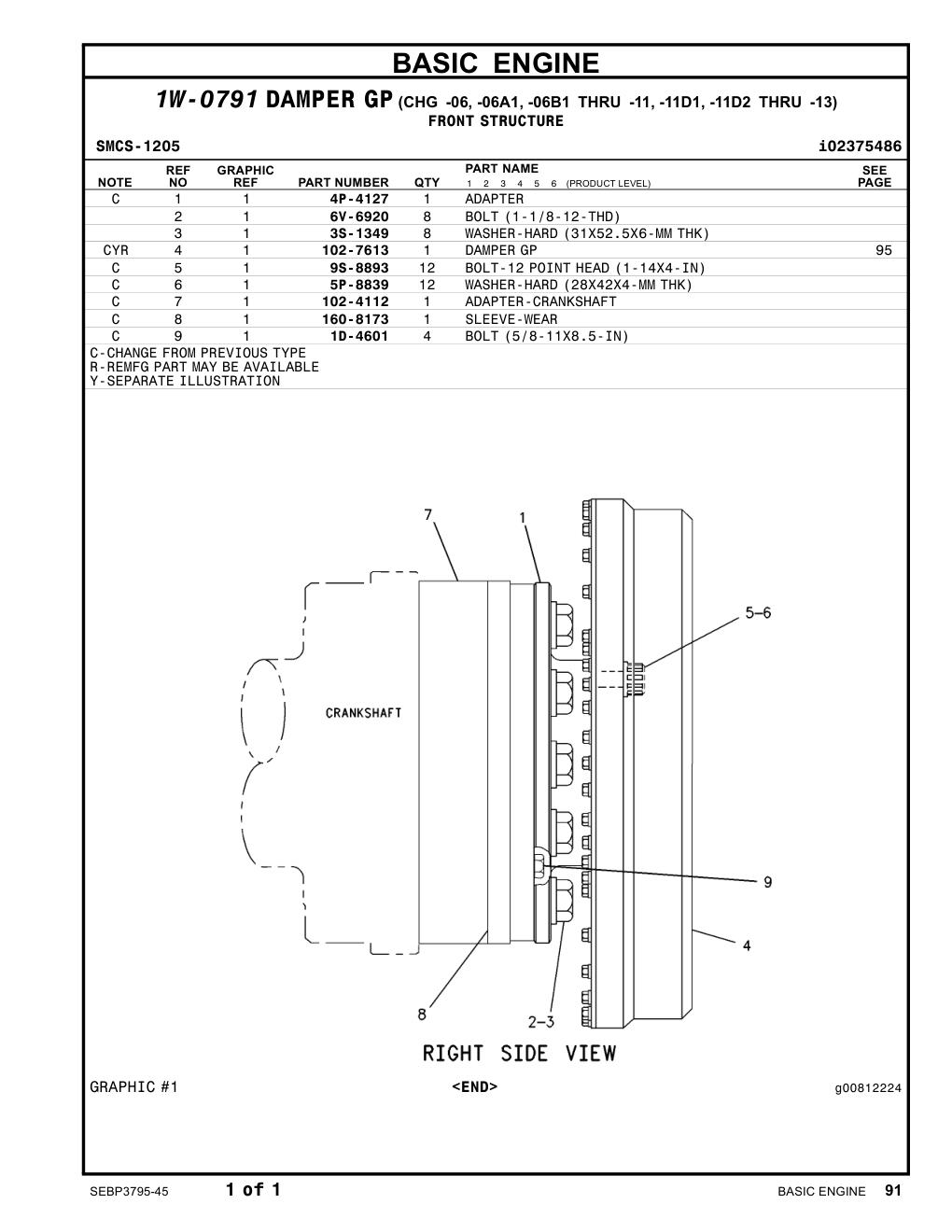 6V-6920 BOLT(1-1/8-12-THD) CAT parts manual diagram