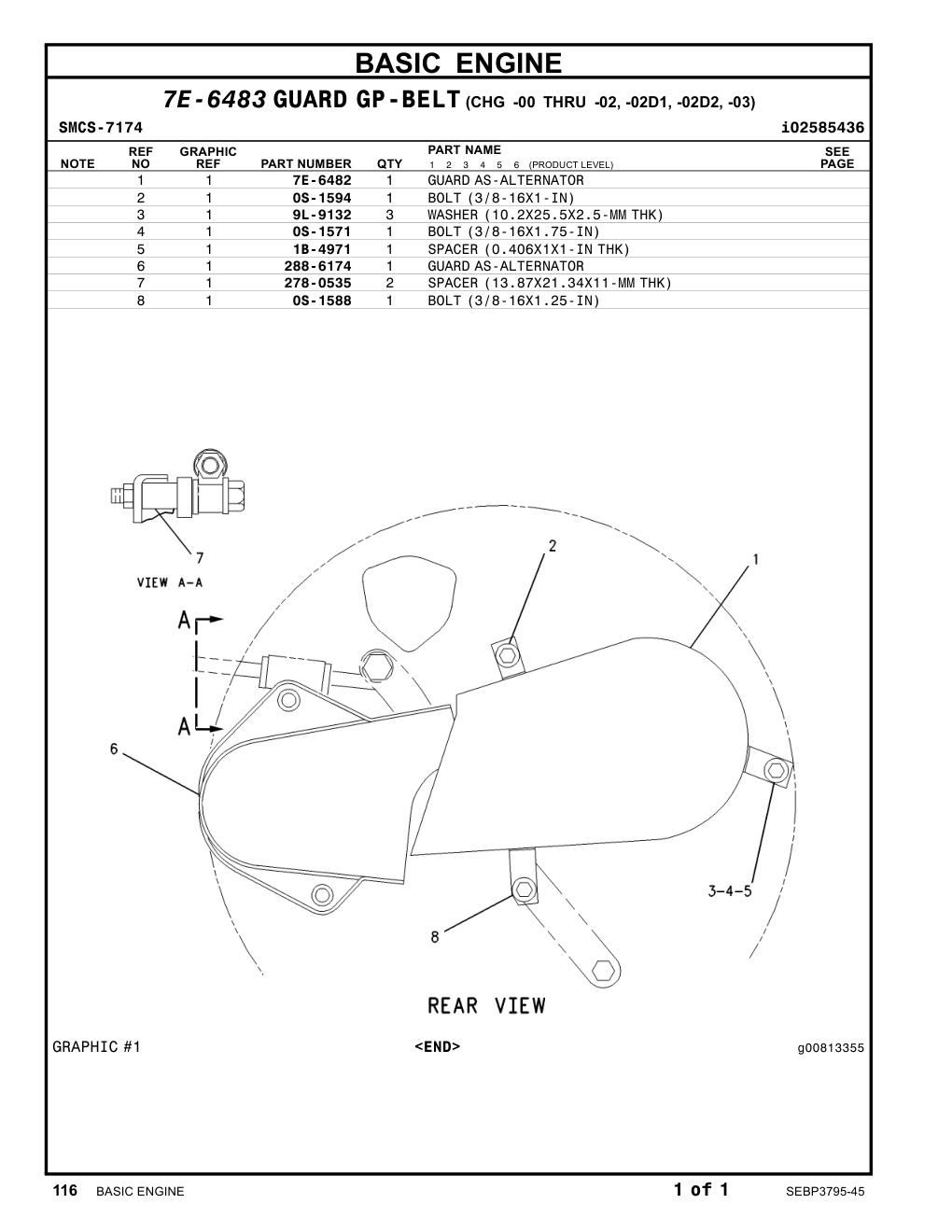 7E-6482 GUARDAS-ALTERNATOR CAT parts manual diagram