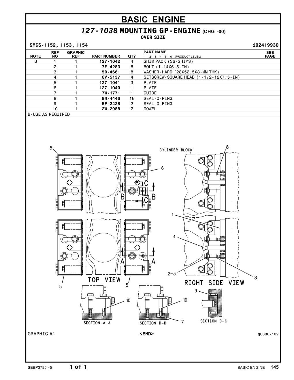 127-1042 SHIMPACK(36-SHIMS) CAT parts manual diagram