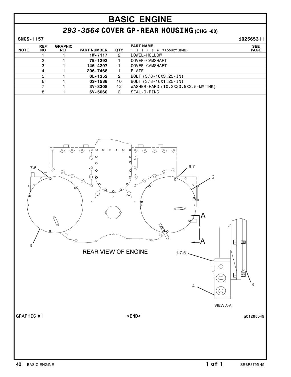 7E-1292 COVER-CAMSHAFT CAT parts manual diagram