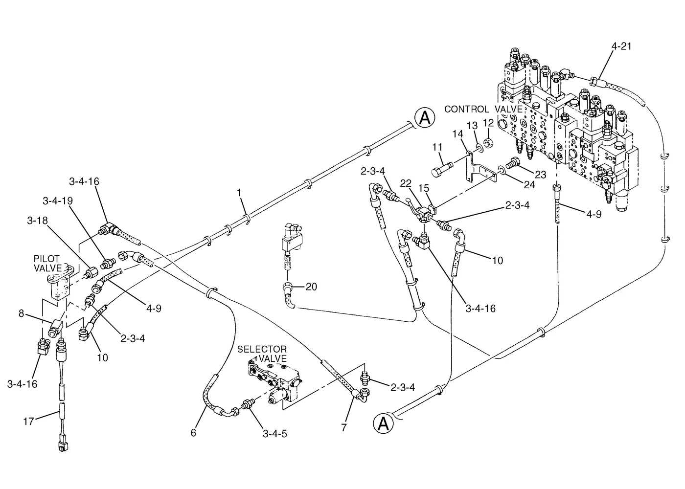 345B · HYDRAULIC SYSTEM · 128-7457 CAT parts diagram