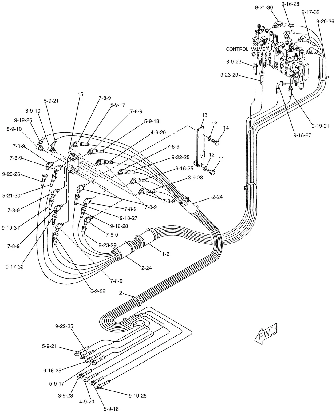345B · HYDRAULIC SYSTEM · 128-7452 CAT parts diagram
