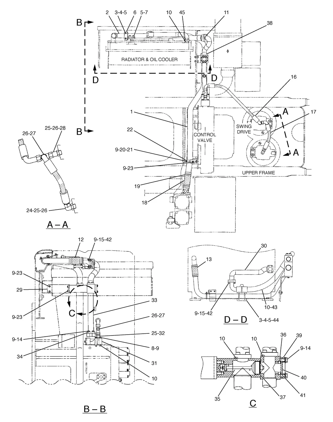345B · HYDRAULIC SYSTEM · 128-7441 CAT parts diagram