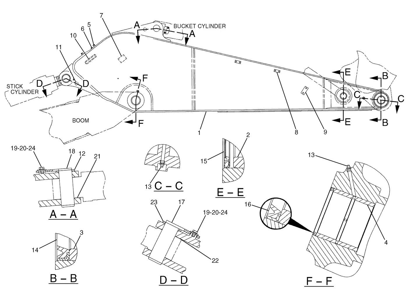 345B · IMPLEMENTS · 167-9851 CAT parts diagram