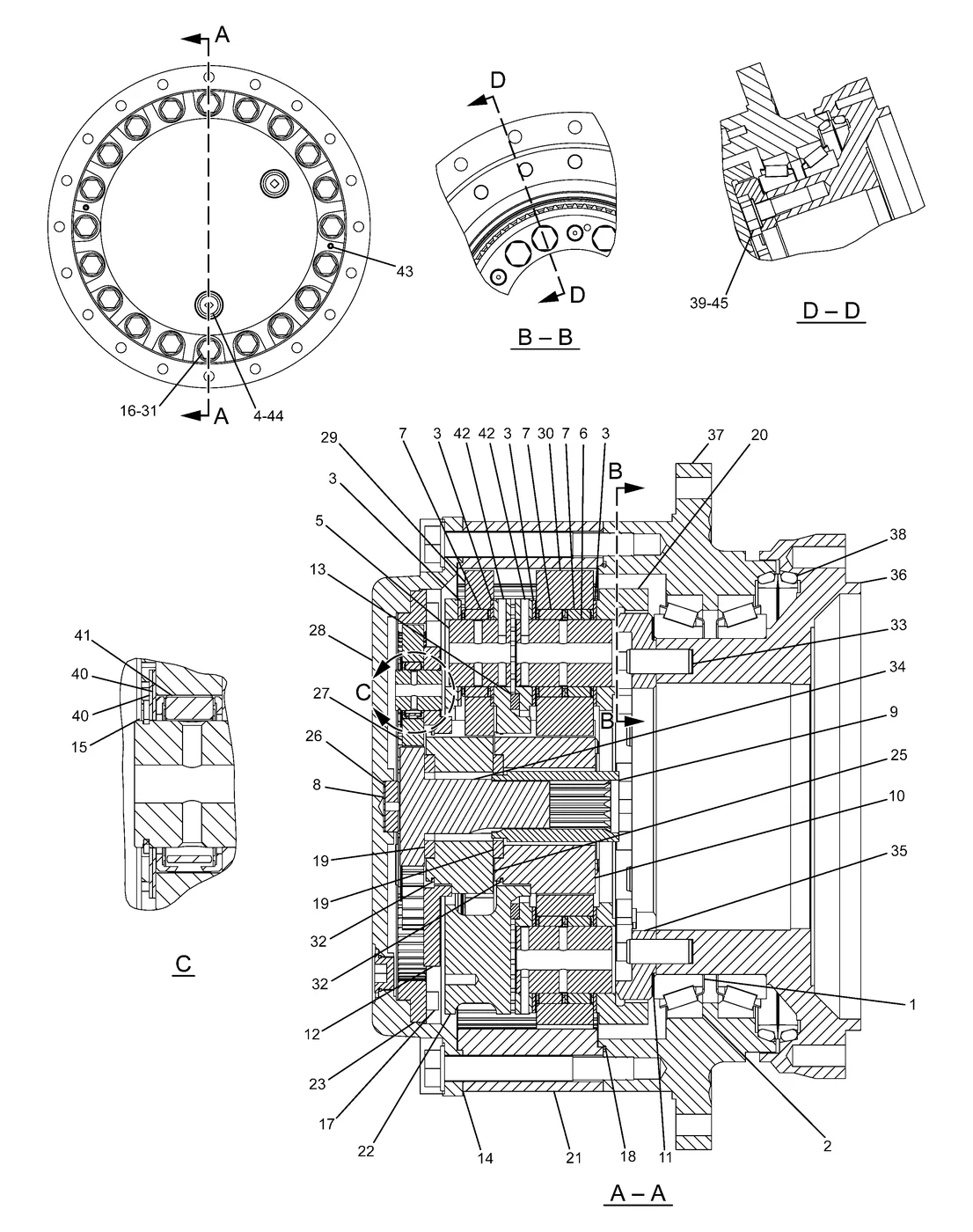 345C · POWER TRAIN · 227-6045 CAT parts diagram