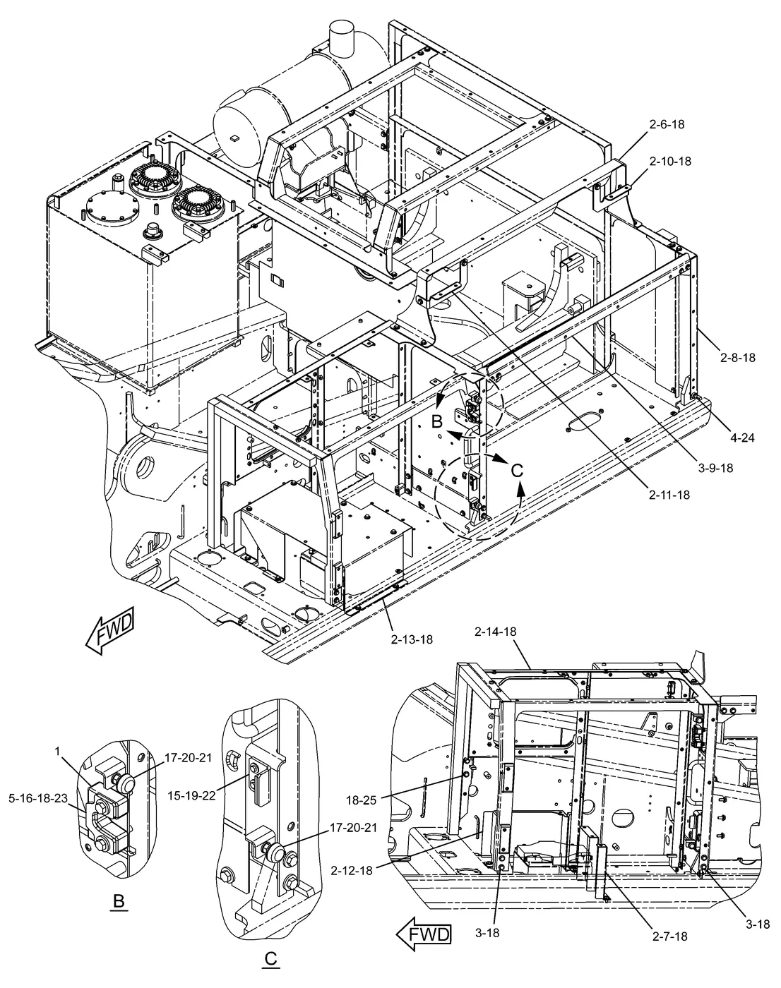 345C · FRAME AND BODY · 223-2966 CAT parts diagram