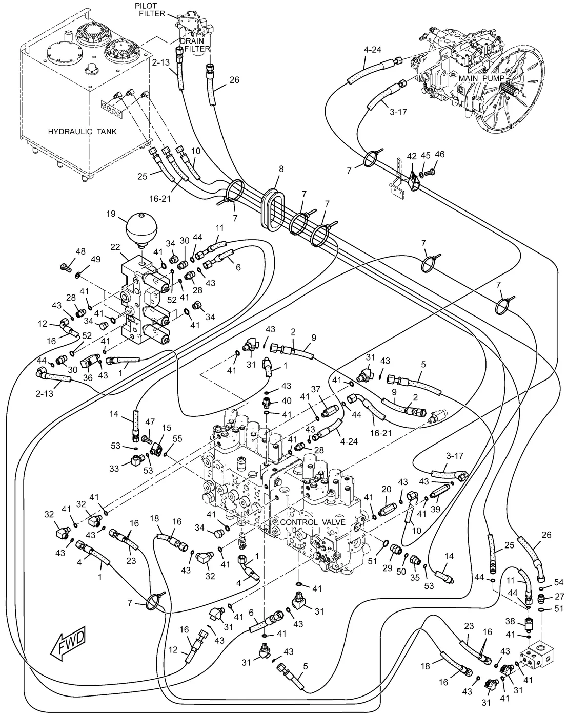 345C · HYDRAULIC SYSTEM · 227-0444 CAT parts diagram