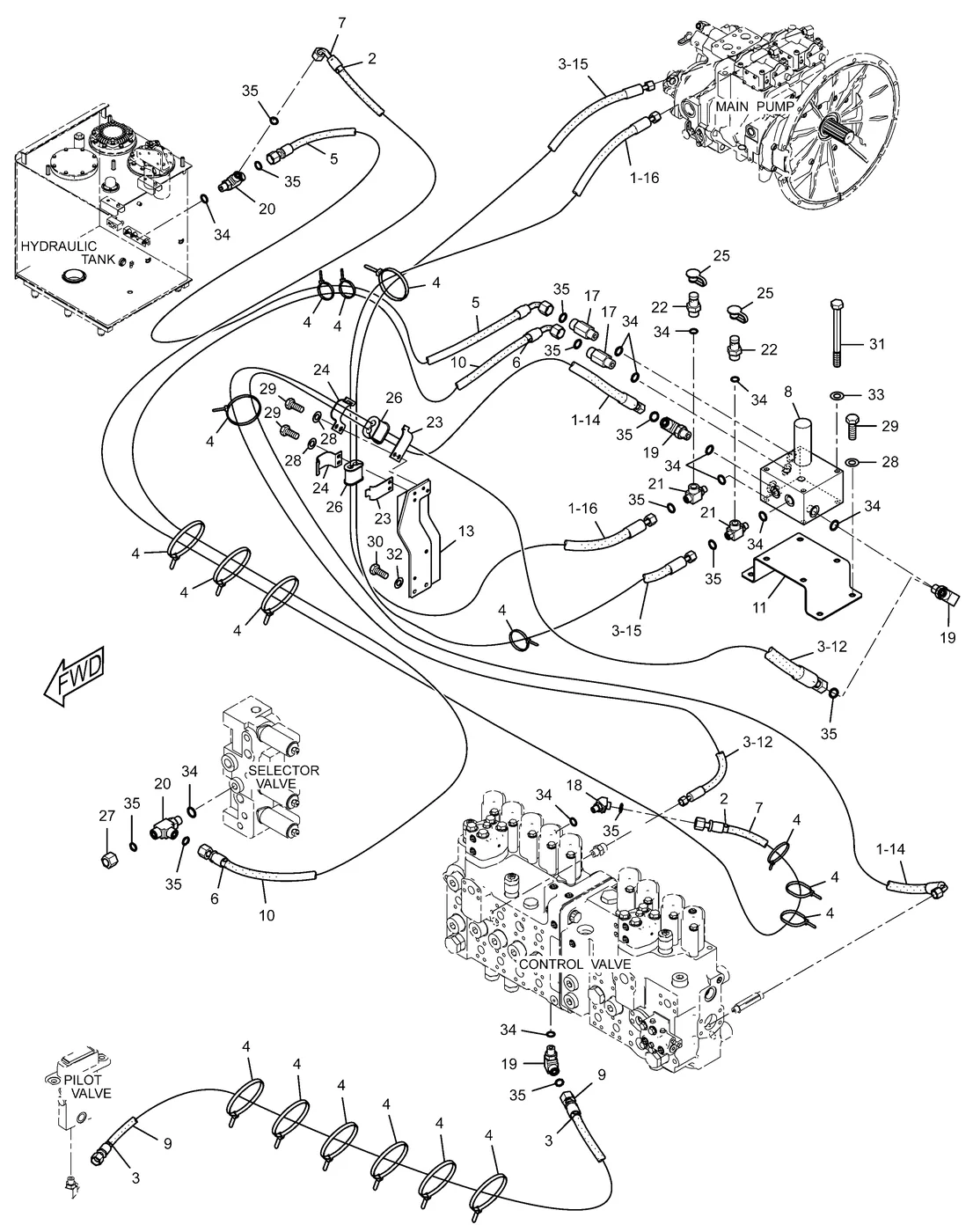 345C · HYDRAULIC SYSTEM · 227-0452 CAT parts diagram