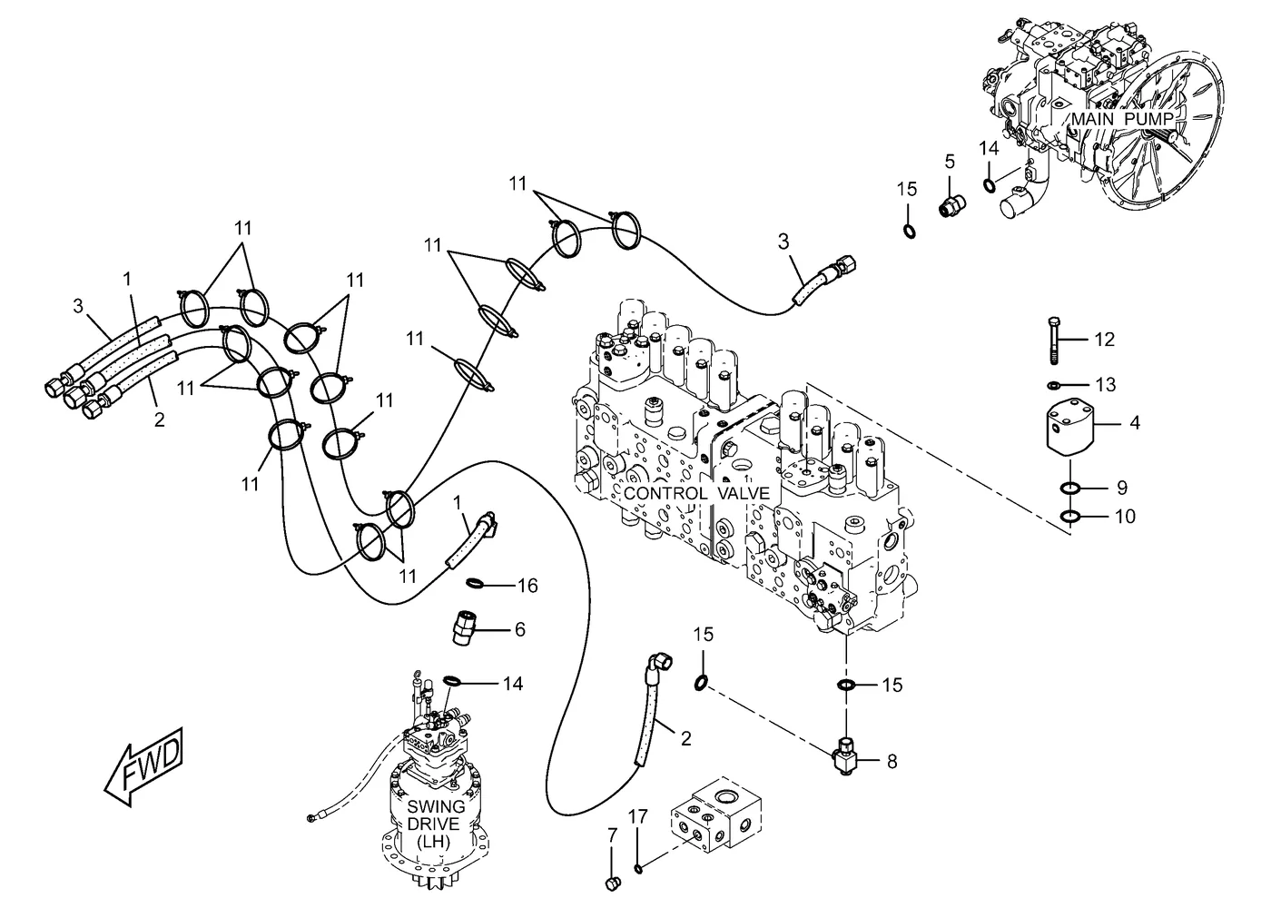 345C · HYDRAULIC SYSTEM · 227-0458 CAT parts diagram