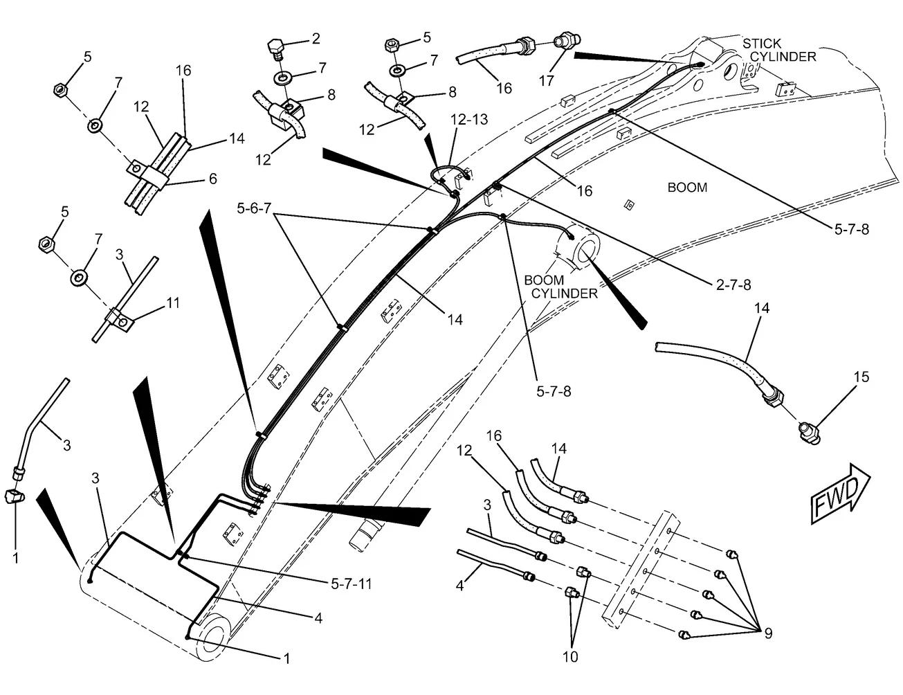 345C · IMPLEMENTS · 241-7363 CAT parts diagram