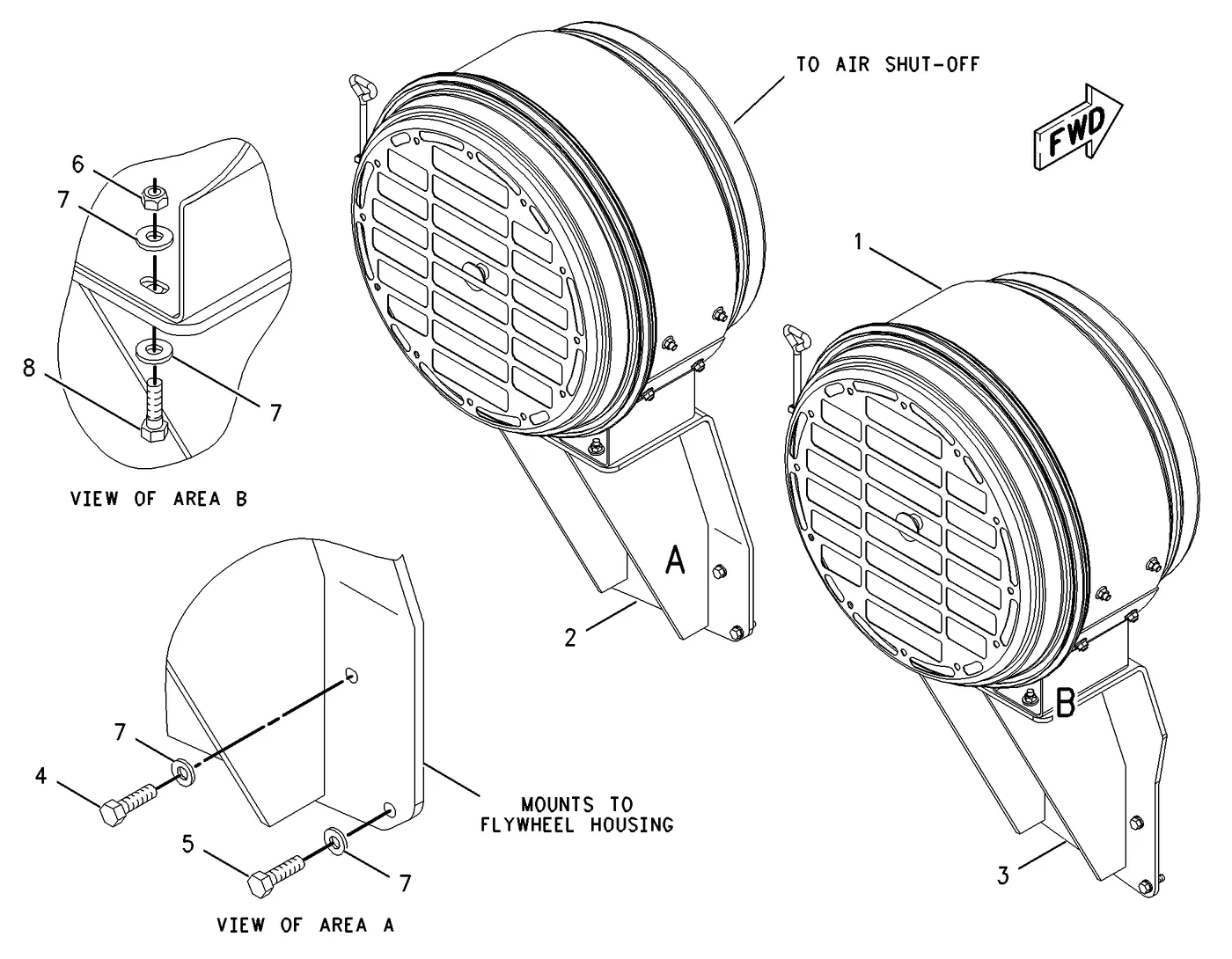 3516B · AIR INLET AND EXHAUST SYSTEM · 214-1043 CAT parts diagram