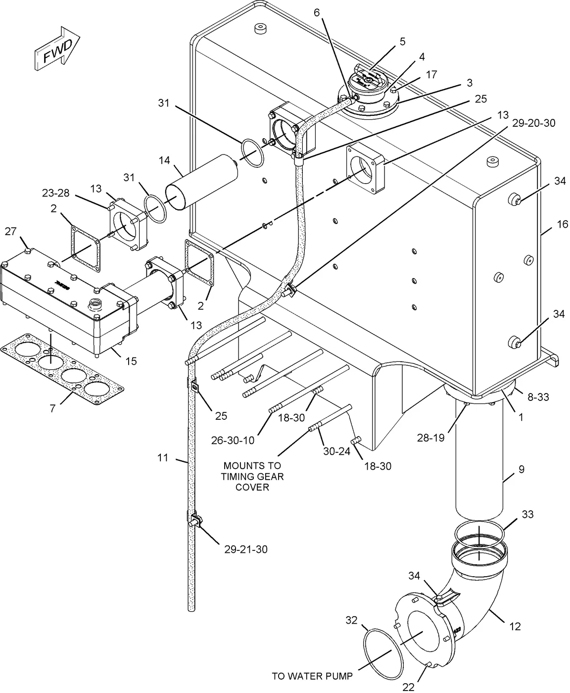 3516C · COOLING SYSTEM · 119-7334 CAT parts diagram