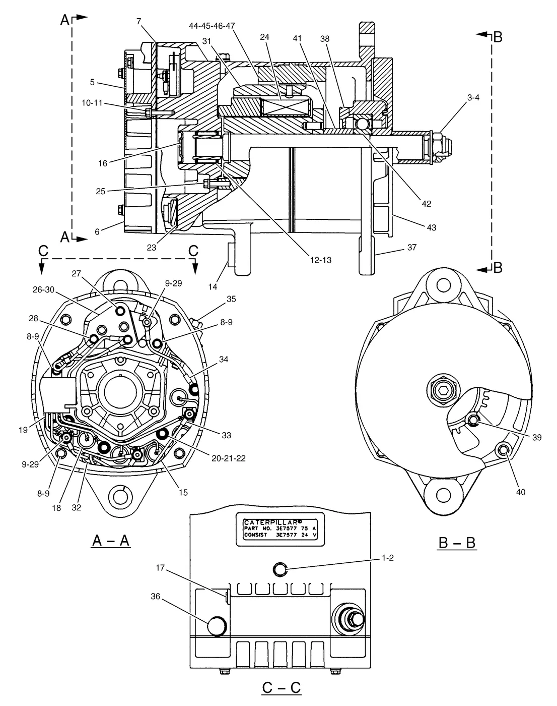 365B · ELECTRICAL AND STARTING SYSTEM · 141-6157 CAT parts diagram