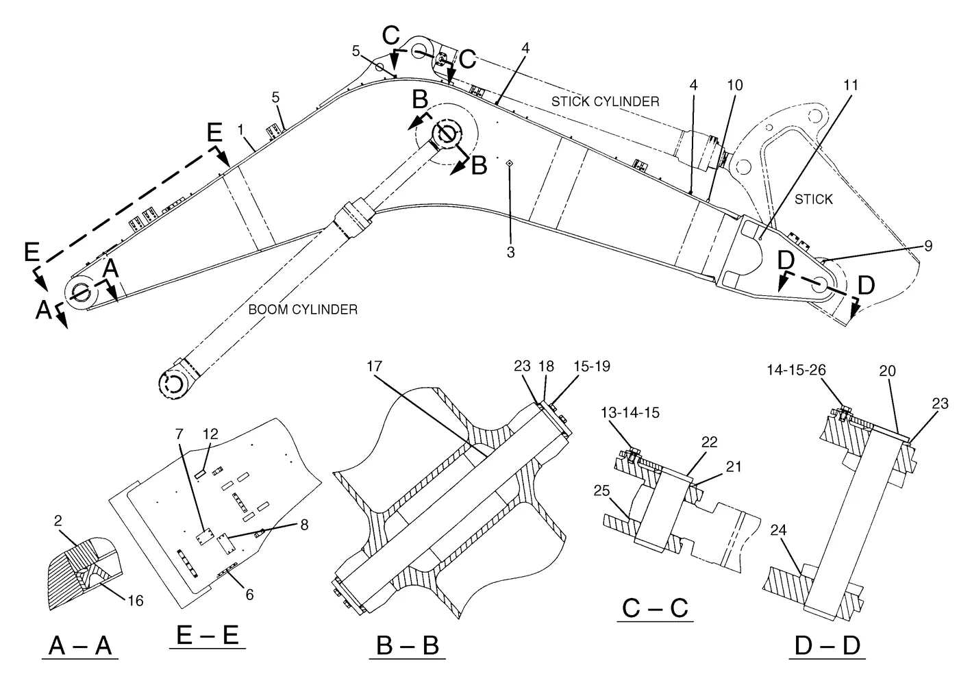 365B · IMPLEMENTS · 208-1996 CAT parts diagram
